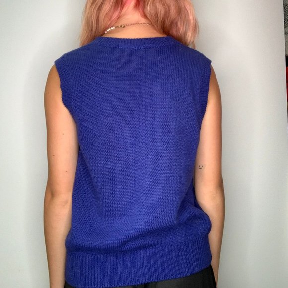 Gearing Up Vintage 90s Blue Knit Button Vest - Picture 3 of 4